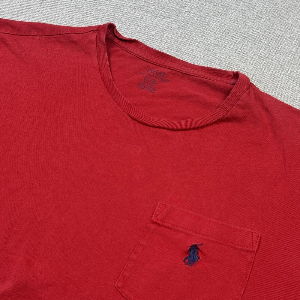 Polo Ralph Lauren T-Shirt Mens L Red Pocket Logo Crew Neck Cotton Tagless